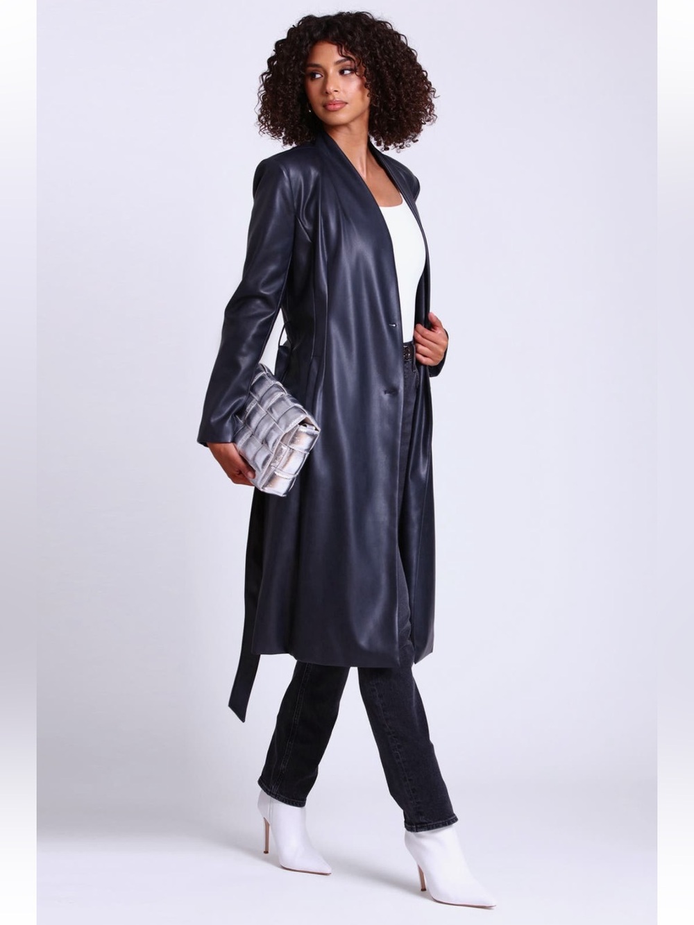NWT AVEC LES FILLES  Carbon Long Line Silhouette Waist Cinched Coat  NWT - Picture 6 of 11